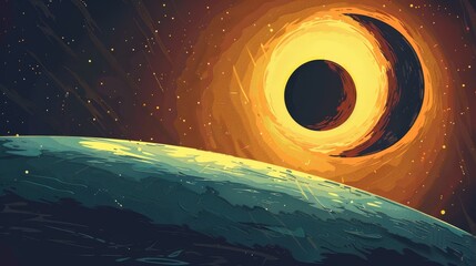 Wall Mural - eclipse: a vector illustration of a solar eclipse, showing the moon passing between the sun and the 
