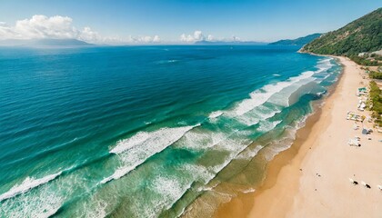 Wall Mural - beach and waves from top view turquoise water background from top view summer seascape from air top view from drone travel concept and idea