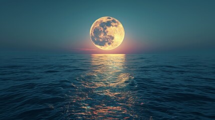 Wall Mural - moon: a peaceful illustration of the moon rising over a calm ocean