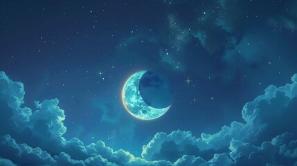 Wall Mural - Moon: An enchanting illustration of a crescent moon hanging low in the sky