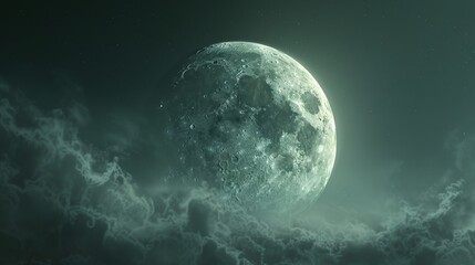 Wall Mural - Moon: An ethereal illustration of the moon partially hidden behind a veil of thin clouds