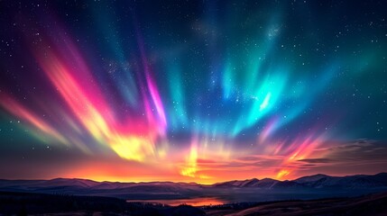 Wall Mural - night sky: a photo of the aurora borealis, or northern lights, dancing across the night sky