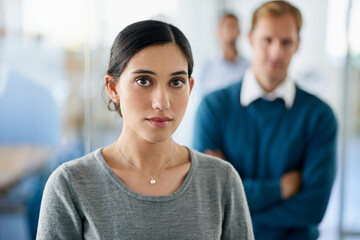 Aufkleber - portrait, indian woman and confident as employee in office for career or job growth with opportunity