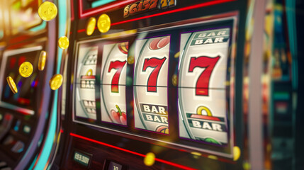 Wall Mural - A slot machine with three reels and a bar that says 
