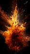 b'Orange powder explosion on black background'