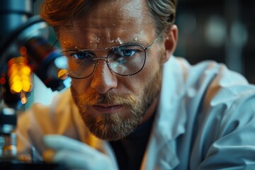 Poster - An image showcasing a scientist meticulously analyzing samples under the magnification of a microscope