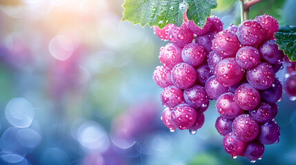 Wall Mural - Ripe grapes on a vineyard branch close-up. Concept of gardening, healthy eating and winemaking