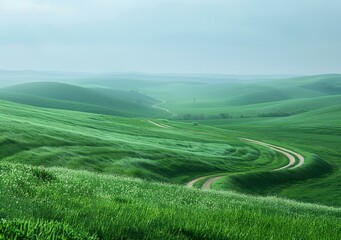 Wall Mural - b'Green rolling hills with a winding road'