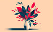 Elegant Digital Illustration of Red and Green Leaves in a Modern Vase