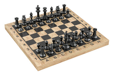 Poster - Chess, black figures against black. Internal conflict or civil war, concept. 3D rendering isolated on transparent background