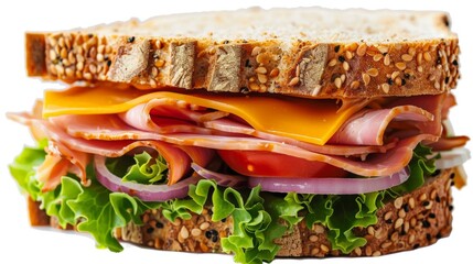 Poster - Close-up of a ham, cheese, and lettuce sandwich