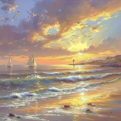 Wall Mural - b'Lighthouse by the setting sun'