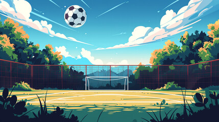 Wall Mural - Outdoor soccer court scene in flat graphics