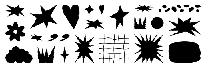 Wall Mural - Set of jagged irregular shape of star, crown, flower and heart. Cut out of paper for collages. Grunge elements for design. Vector isolated illustration.