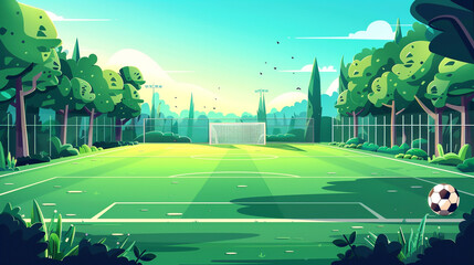 Wall Mural - Outdoor soccer court scene in flat graphics