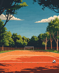 Wall Mural - Outdoor soccer court scene in flat graphics