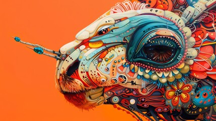 Craft a visually stunning robotic wildlife painting, exploring unique camera angles that evoke surrealist vibes Infuse vibrant colors and intricate details to bring this futuristic world to life on ca