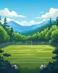 Wall Mural - Outdoor soccer court scene in flat graphics