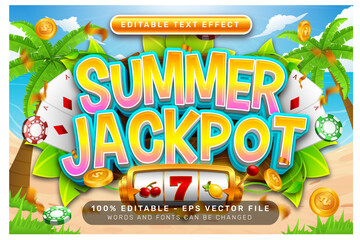 Poster - summer jackpot 3d text effect and editable text effect with illustration of summer on the beach