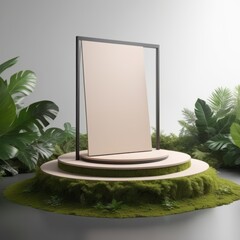 Wall Mural - podium with leaf on the in studio. 3d rendering. illustration.