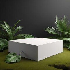 Canvas Print - empty white podium on green grass background. 3d rendering