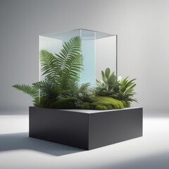 Wall Mural - 3d rendering of a modern glass with leaf