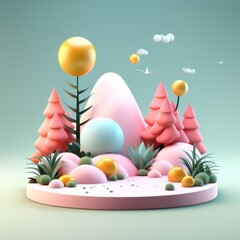 Canvas Print - 3d render of easter egg and eggs on pink background