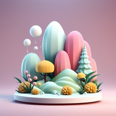 Canvas Print - 3d render. easter background with egg and flowers.