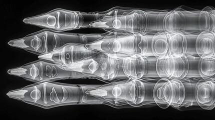 Poster - X-ray scan of a bundle of pencils, showing the graphite cores and erasers.