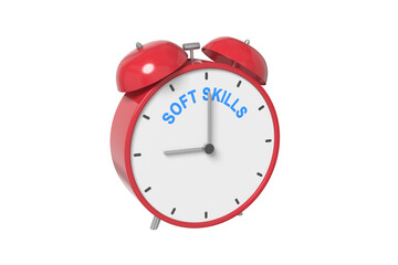 Poster - Ringing alarm clock text Soft Skills. Deadline concept. 3D illustration.