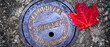 Vancouver British Columbia Canada Water Manhole Cover with Red Maple leaf