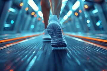 Poster - A dynamic depiction of a shoe in motion on a glowing path, symbolizing energy and forward movement in a futuristic setting