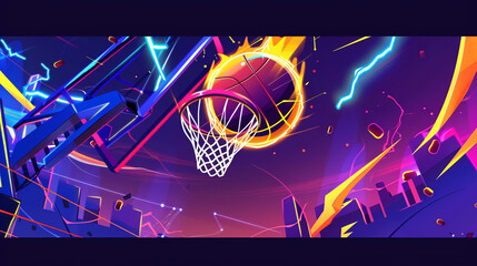 Wall Mural - Promotional imagem for basketball game scene in flat graphics