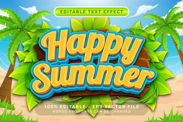 Poster - happy summer 3d text effect and editable text effect with a beach background