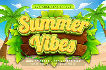 Poster - summer vibes 3d text effect and editable text effect with a beach background