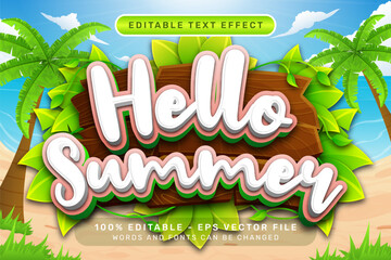 Poster - hello summer 3d text effect and editable text effect with a beach background