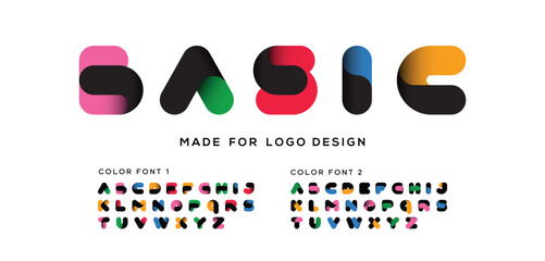 Wall Mural - Colors font alphabet letters. Modern logo typography. Color creative art typographic design. Festive letter set for rainbow logo, headline, color cover title, joy monogram. Isolated vector typeset