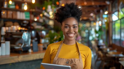 Sticker - Smiling Waitress with Digital Tablet