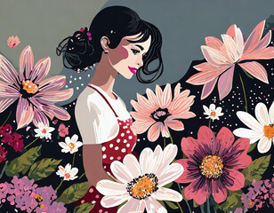 Wall Mural - Natural flowers and beauty images of women