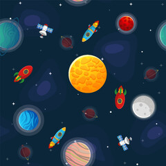 Wall Mural - space cartoon seamless pattern. cute design for
