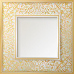 Wall Mural - Rectangle subtle gold frame for web presentation, horizontal border in oriental style, with white background.