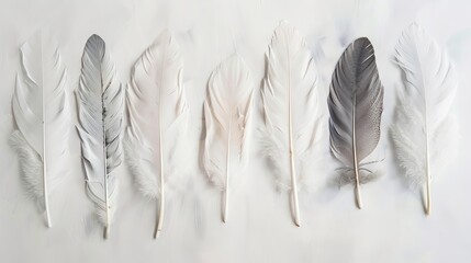 Poster - delicate bohemian feathers arranged in a graceful composition on a clean white canvas