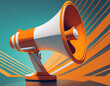 White and Orange Megaphone on Dual Tone Background with Vibrant Colors for Communication and Announcement Concept