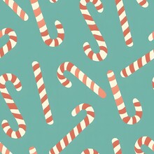 Simple Pattern Of Candy Canes, Teal Background
