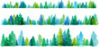 Firs forest. Layered vector illustration. Horizontal borders collection