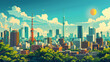 Tokyo - Japan scene in flat graphics