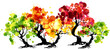 Artistic trees with  paint splashes leaves. Hand drawn isolated design elements with ink texture. Colorful vector  decoration.