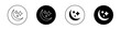 Moon icon set. half crescent moon vector symbol. night or nighttime sign in black filled and outlined style.