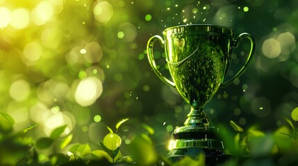 Shimmering Trophy Against Serene Green Bokeh