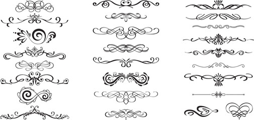 Wall Mural - Line dividers. Decorative swirl text separators, vintage divider. Victorian flourishes line calligraphic swirly filigree decoration editable stroke vector set	